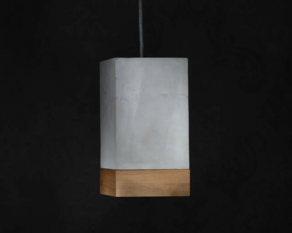 CUBE - Pendelleuchte aus Beton, Designer Lampe aus Beton & Holz, Betonlampe mit Eichenholz